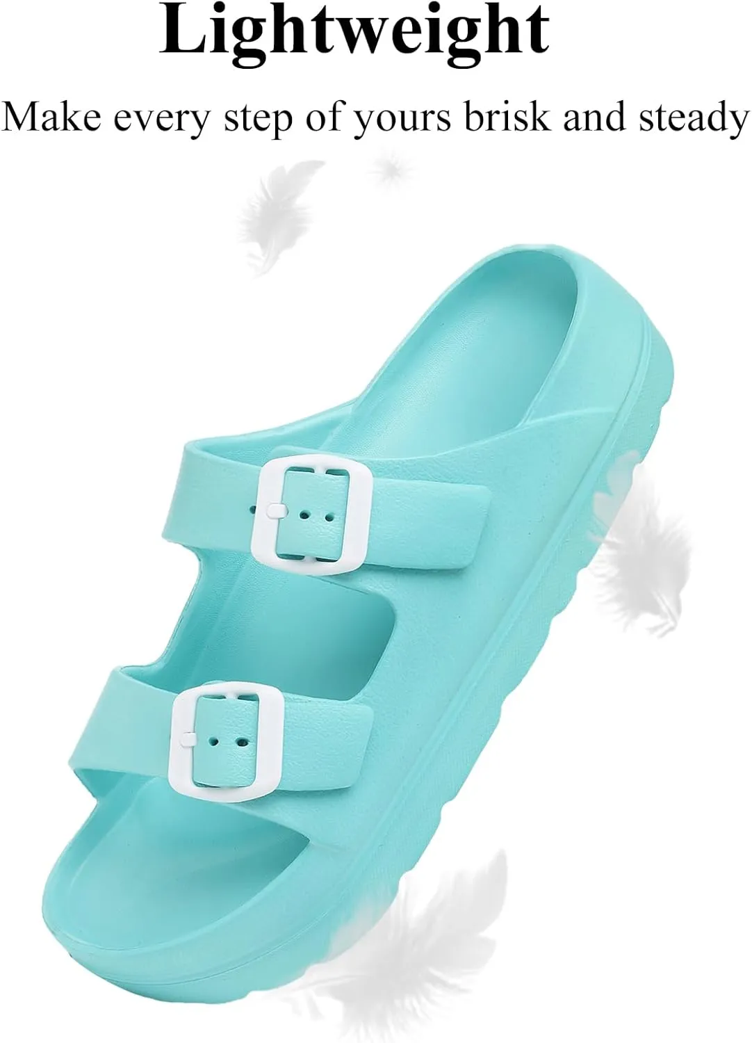 Womens Platform Sandals with Arch Support, Adjustable Buckle Beach Sandal Woman Comfort Lightweight Ultra Cushion EVA Slides