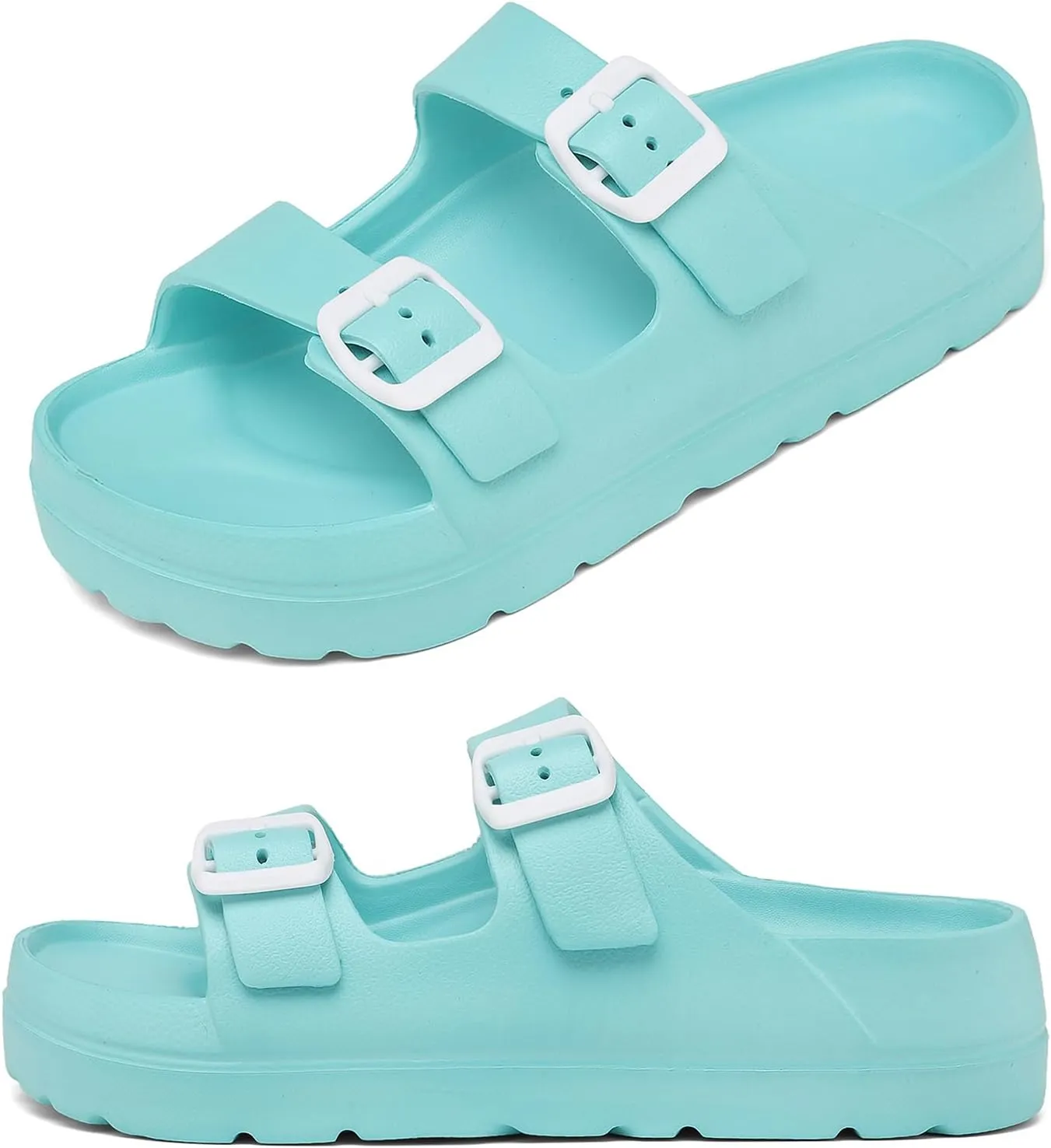 Womens Platform Sandals with Arch Support, Adjustable Buckle Beach Sandal Woman Comfort Lightweight Ultra Cushion EVA Slides