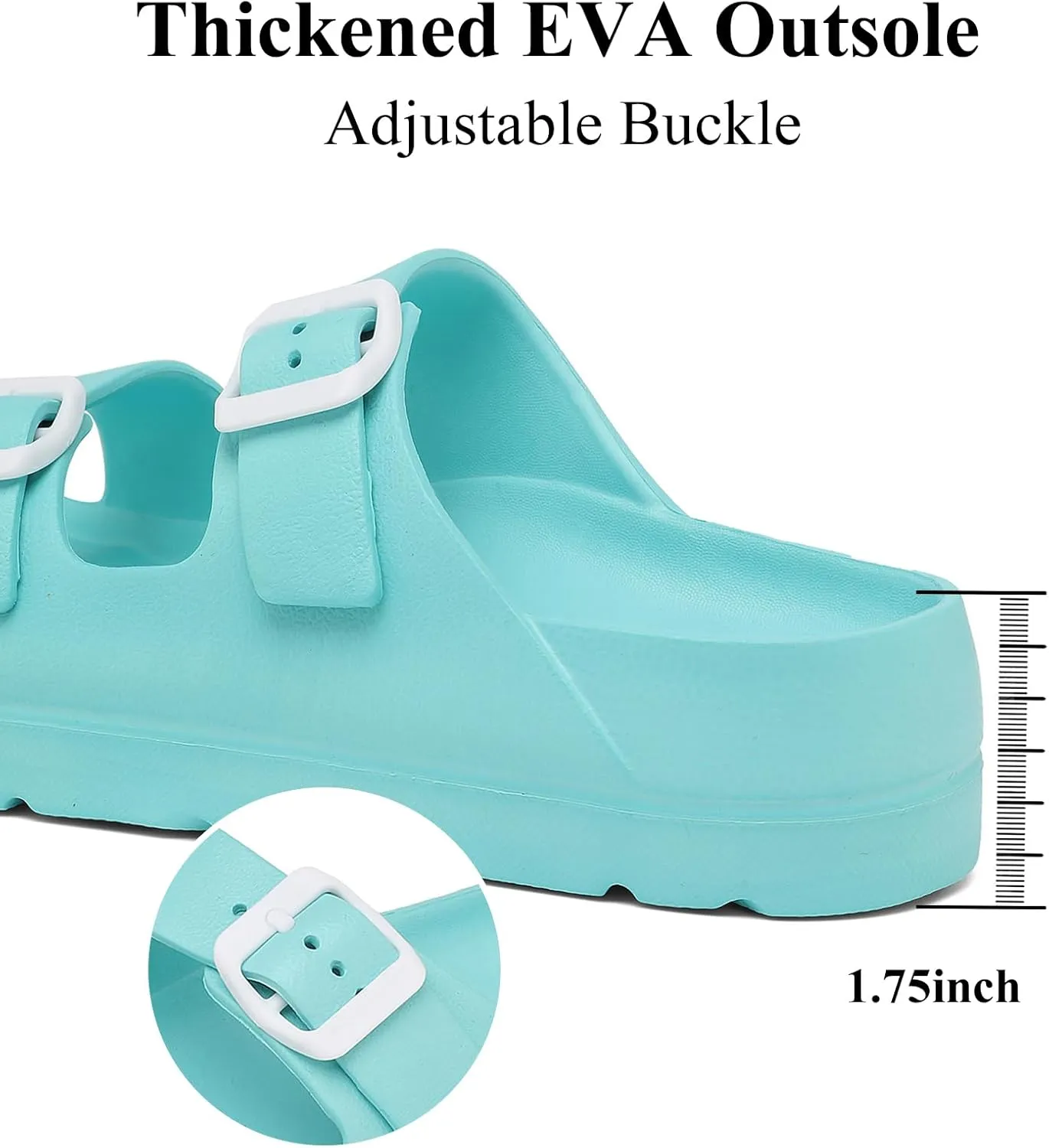 Womens Platform Sandals with Arch Support, Adjustable Buckle Beach Sandal Woman Comfort Lightweight Ultra Cushion EVA Slides