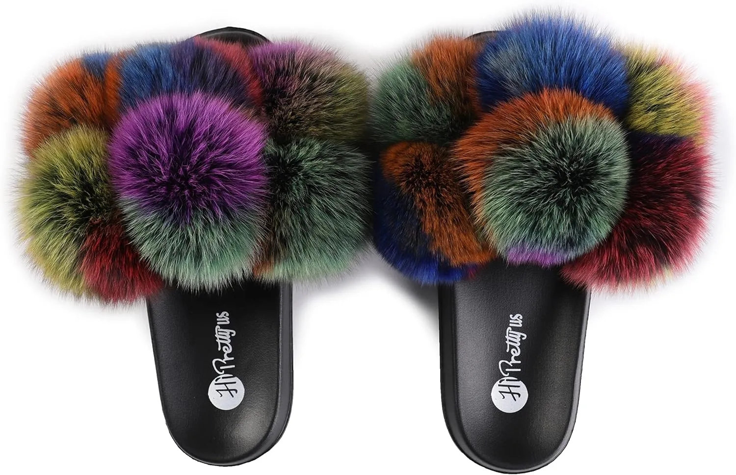 Women's Real Fox Fur Slides, Fluffy Fur Sandals for Indoor/Outdoor Comfort