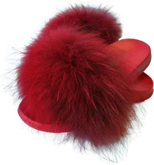 Women's Real Fox Fur Slides, Fluffy Fur Sandals for Indoor/Outdoor Comfort