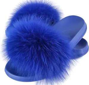 Women's Real Fox Fur Slides, Fluffy Fur Sandals for Indoor/Outdoor Comfort