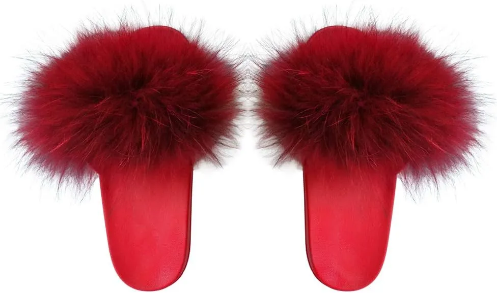 Women's Real Fox Fur Slides, Fluffy Fur Sandals for Indoor/Outdoor Comfort