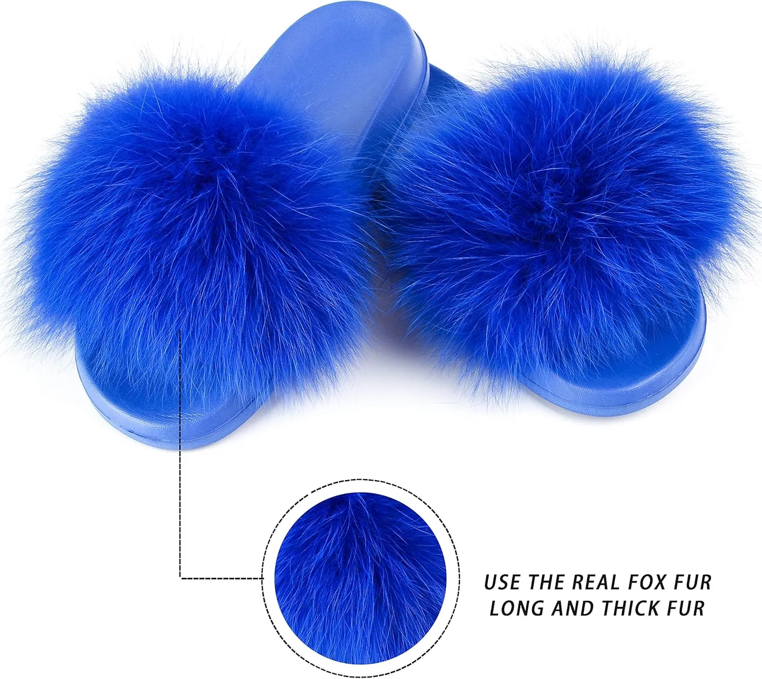 Women's Real Fox Fur Slides, Fluffy Fur Sandals for Indoor/Outdoor Comfort