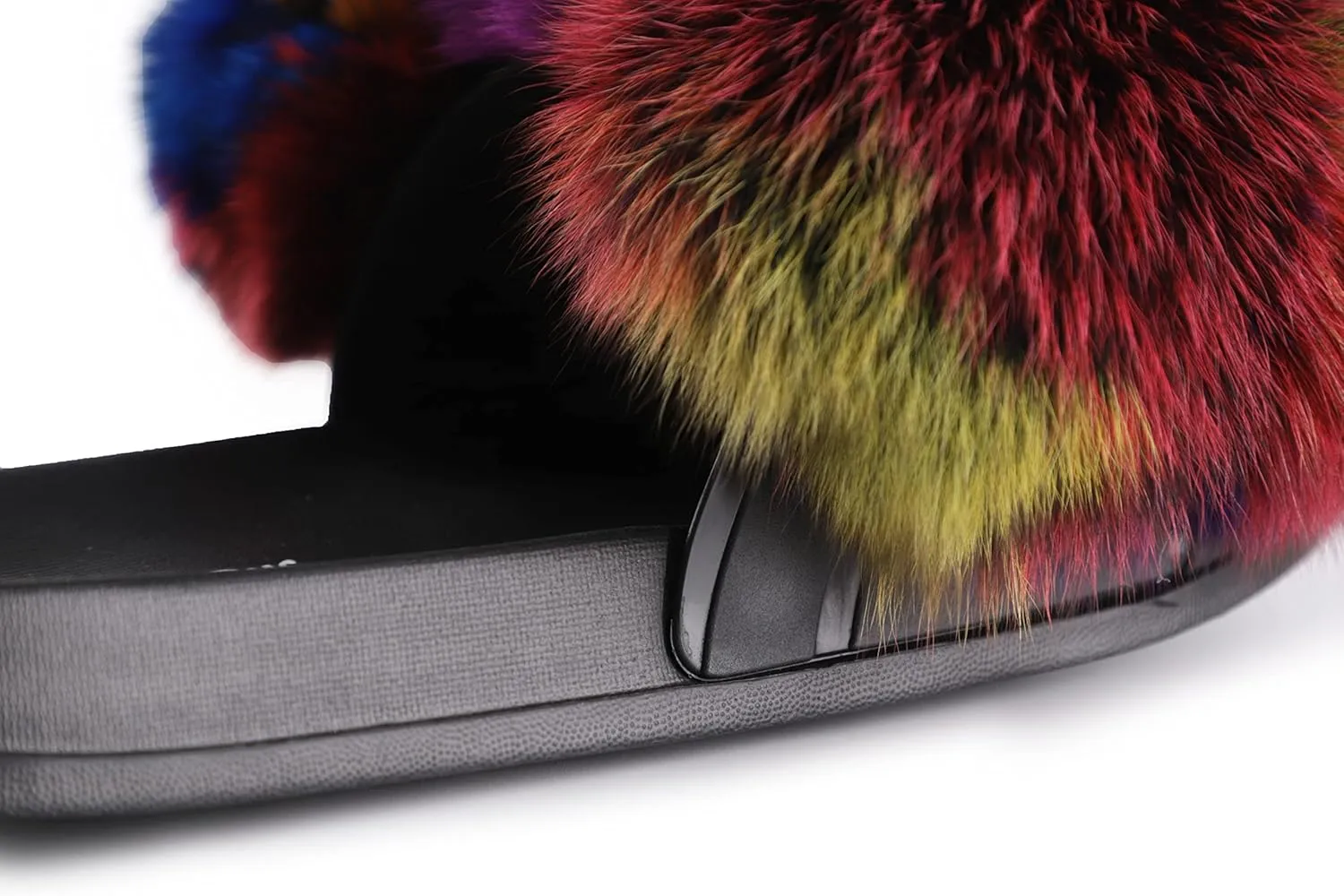 Women's Real Fox Fur Slides, Fluffy Fur Sandals for Indoor/Outdoor Comfort