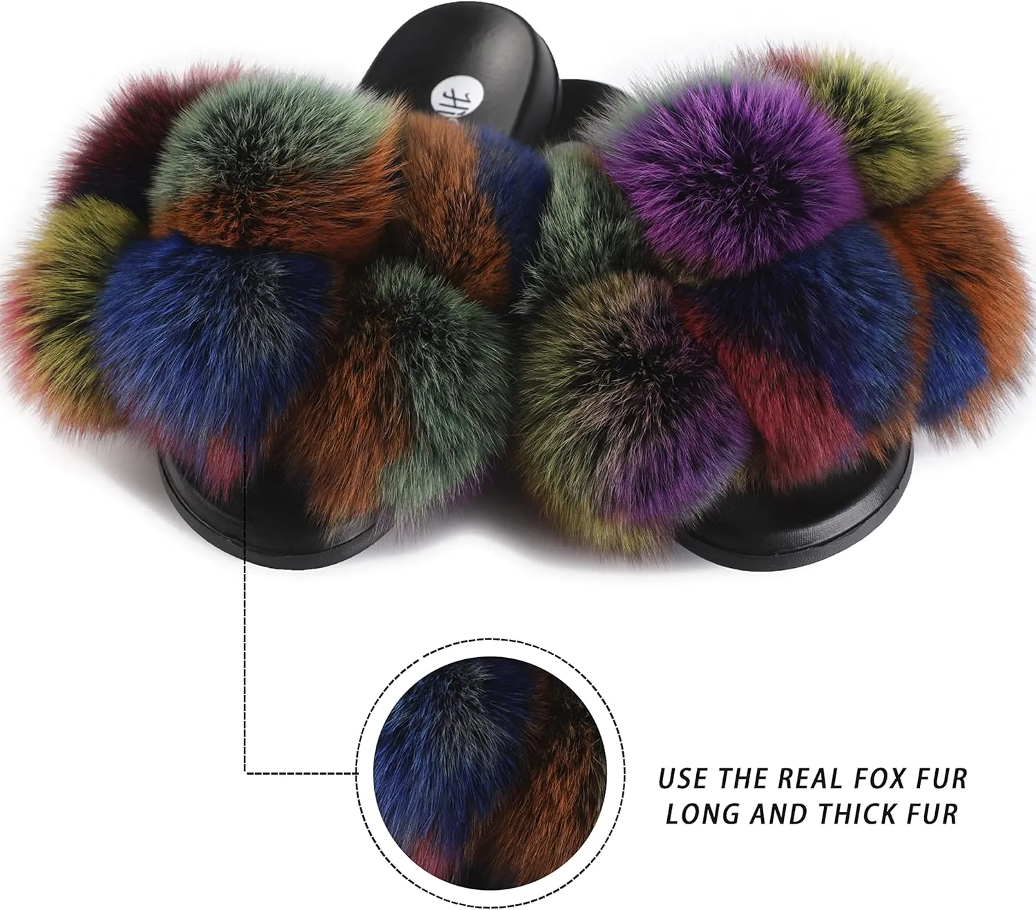 Women's Real Fox Fur Slides, Fluffy Fur Sandals for Indoor/Outdoor Comfort