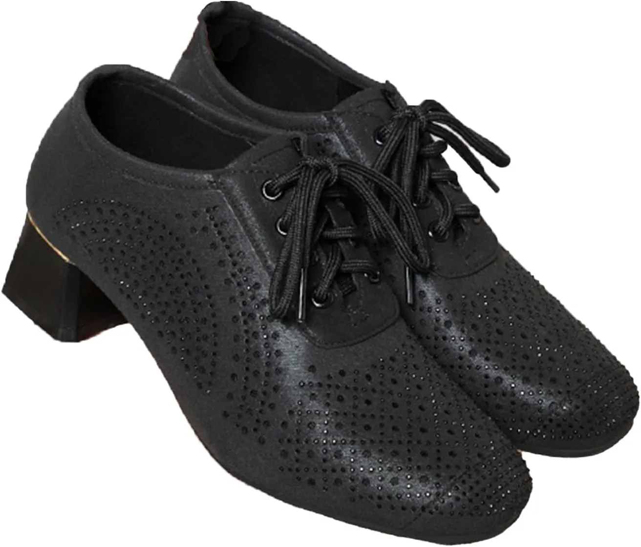 Womens Rhinestone Leather Chunky Heels Oxfords Fashion Pointed Toe Low Block Heel Cutout Lace Up Dress Pumps for Everyday Party Evening Night Dates