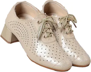 Womens Rhinestone Leather Chunky Heels Oxfords Fashion Pointed Toe Low Block Heel Cutout Lace Up Dress Pumps for Everyday Party Evening Night Dates