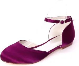 Women's Round Toe Satin Ballet Flats Buckled Low-Profile Comfortable Dress Shoes for Walking & Everyday Wear