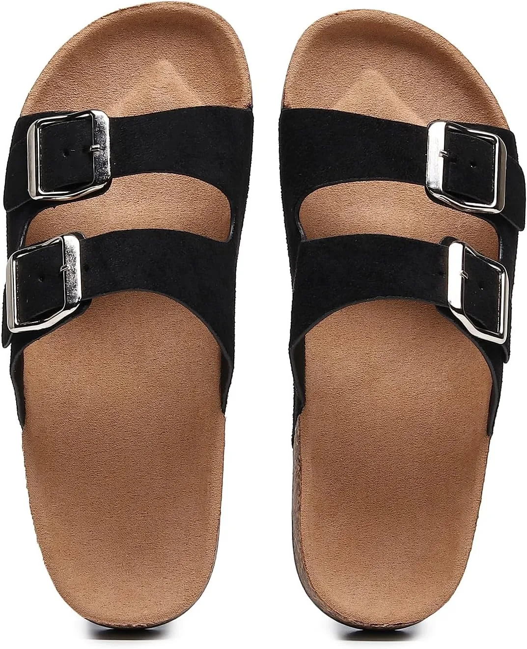Womens Sandals Cork Footbed Slide Comfortable Summer Beach Shoes Suede Leather with Arch Support Slippers Adjustable Buckle Rubber Sole