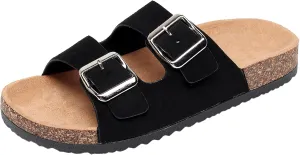 Womens Sandals Cork Footbed Slide Comfortable Summer Beach Shoes Suede Leather with Arch Support Slippers Adjustable Buckle Rubber Sole