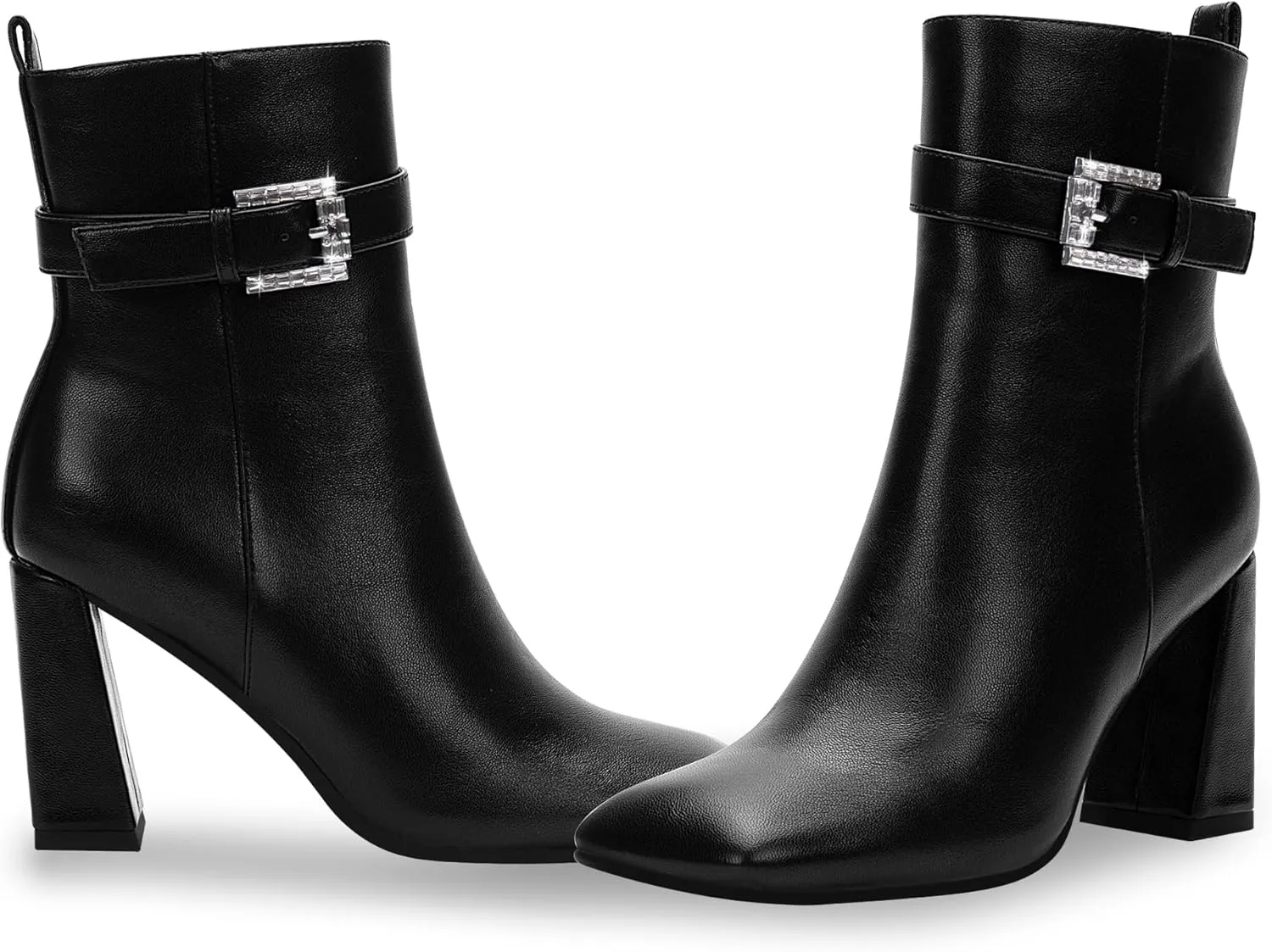 Women's Sexy Rhinestone High Heel Square Toe Ankle Boots Buckle Strap Dress Booties