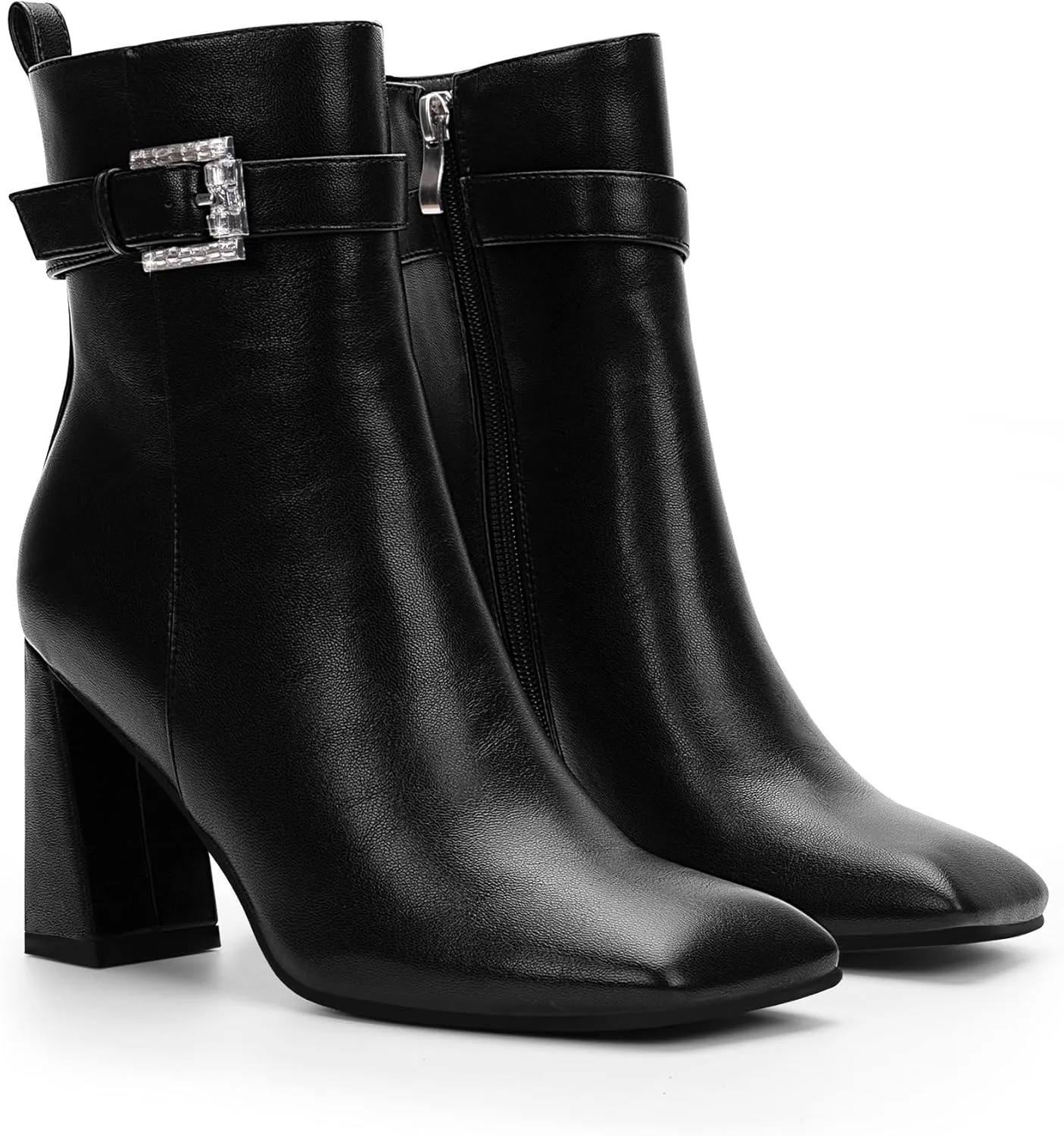 Women's Sexy Rhinestone High Heel Square Toe Ankle Boots Buckle Strap Dress Booties