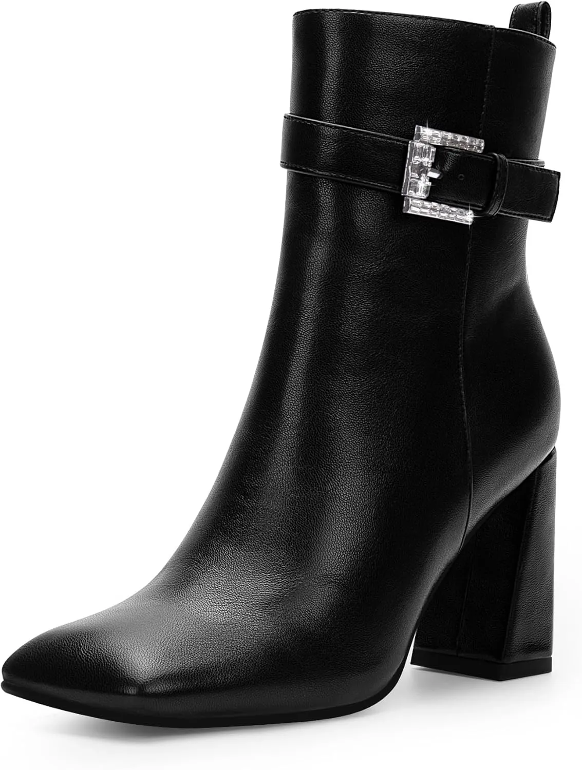 Women's Sexy Rhinestone High Heel Square Toe Ankle Boots Buckle Strap Dress Booties