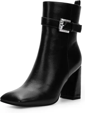 Women's Sexy Rhinestone High Heel Square Toe Ankle Boots Buckle Strap Dress Booties