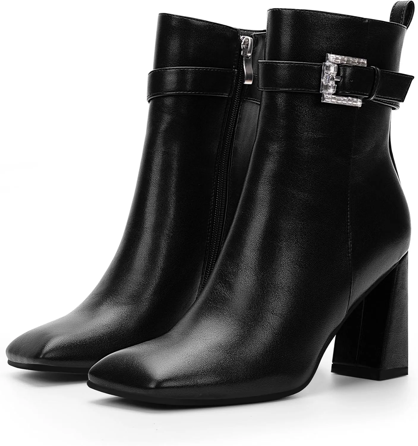 Women's Sexy Rhinestone High Heel Square Toe Ankle Boots Buckle Strap Dress Booties
