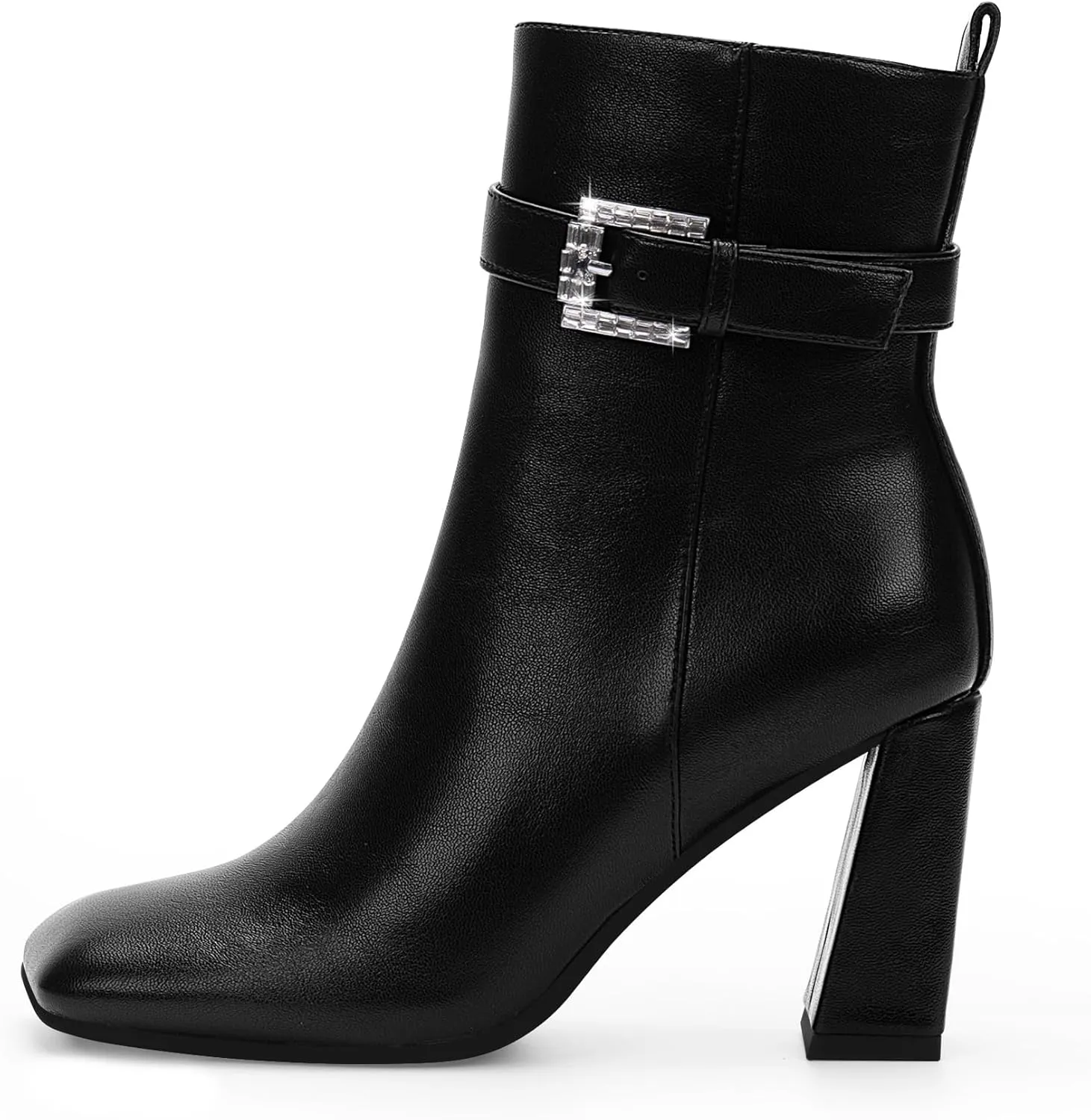 Women's Sexy Rhinestone High Heel Square Toe Ankle Boots Buckle Strap Dress Booties
