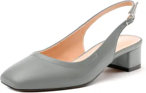 Womens Slingbacks, Square Toe Low Block Heel Pumps for Women, Comfort Casual Shoes for Workplace 1.4"