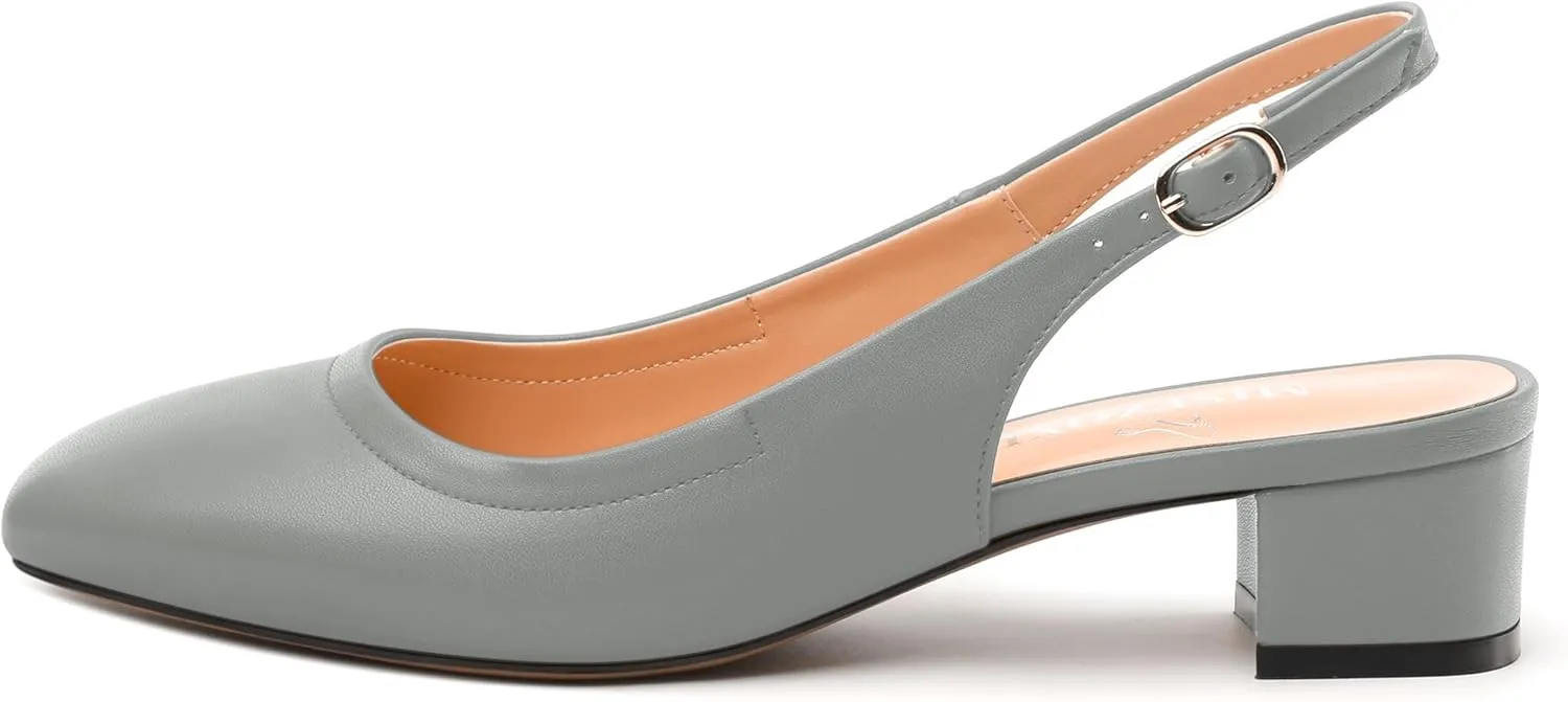 Womens Slingbacks, Square Toe Low Block Heel Pumps for Women, Comfort Casual Shoes for Workplace 1.4"