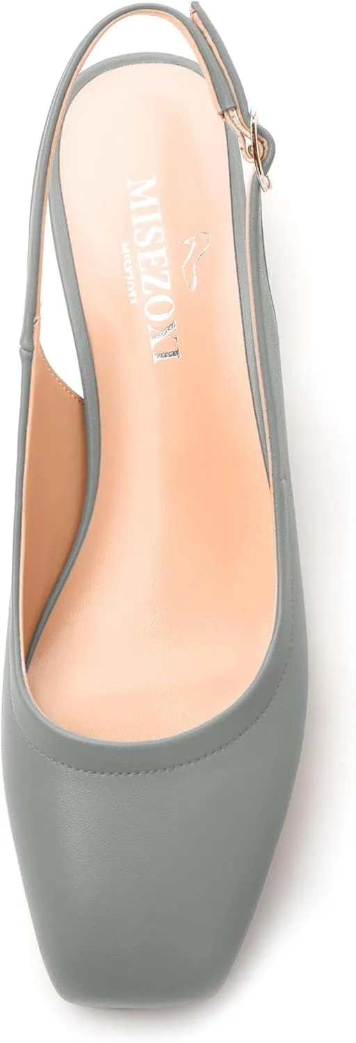 Womens Slingbacks, Square Toe Low Block Heel Pumps for Women, Comfort Casual Shoes for Workplace 1.4"