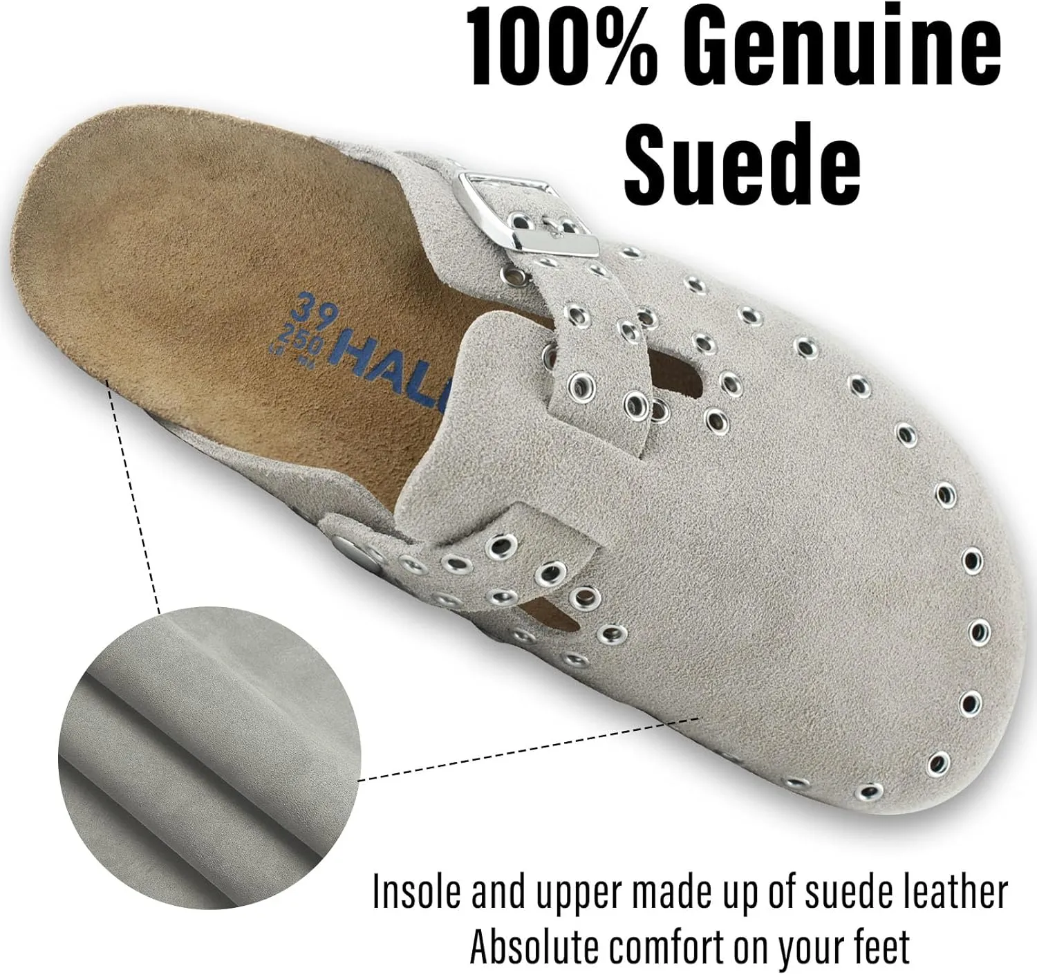 Women's Suede Clogs Leather Mules Cork Footbed Rivet Potato Shoes with Arch Support Men's Comfort Slip-On Clogs
