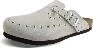 Women's Suede Clogs Leather Mules Cork Footbed Rivet Potato Shoes with Arch Support Men's Comfort Slip-On Clogs