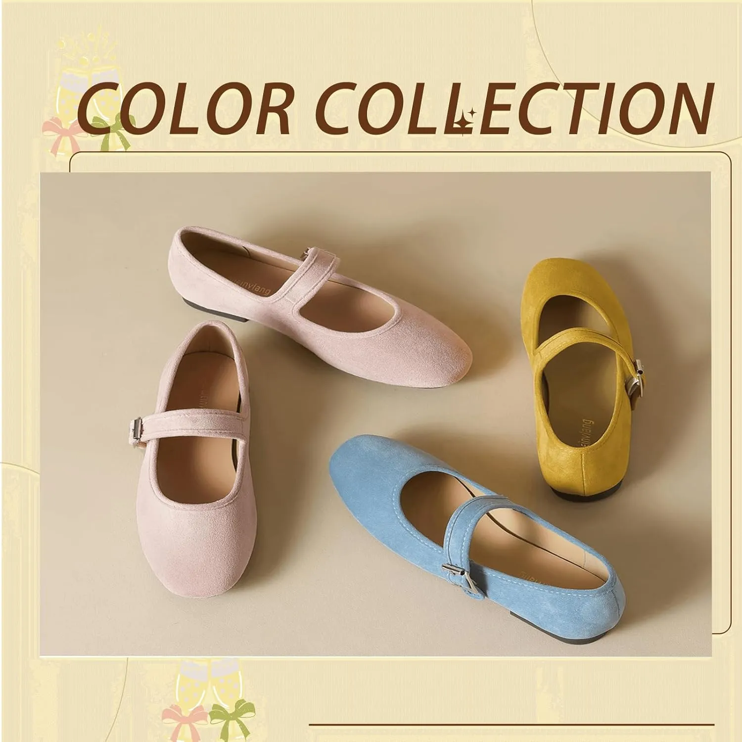 Women's Suede Mary Jane Flats with Buckle Comfort Round Toe Soft Sole Non-Slip Ballet Pumps for Leisure, Walking, Shopping