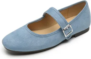 Women's Suede Mary Jane Flats with Buckle Comfort Round Toe Soft Sole Non-Slip Ballet Pumps for Leisure, Walking, Shopping