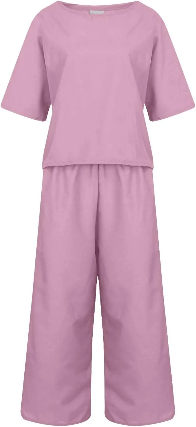 Womens Summer 2 Piece Outfits 2024 Loose Short Sleeve Tops Wide Leg Pants Matching Lounge Set Beach Vacation Clothes