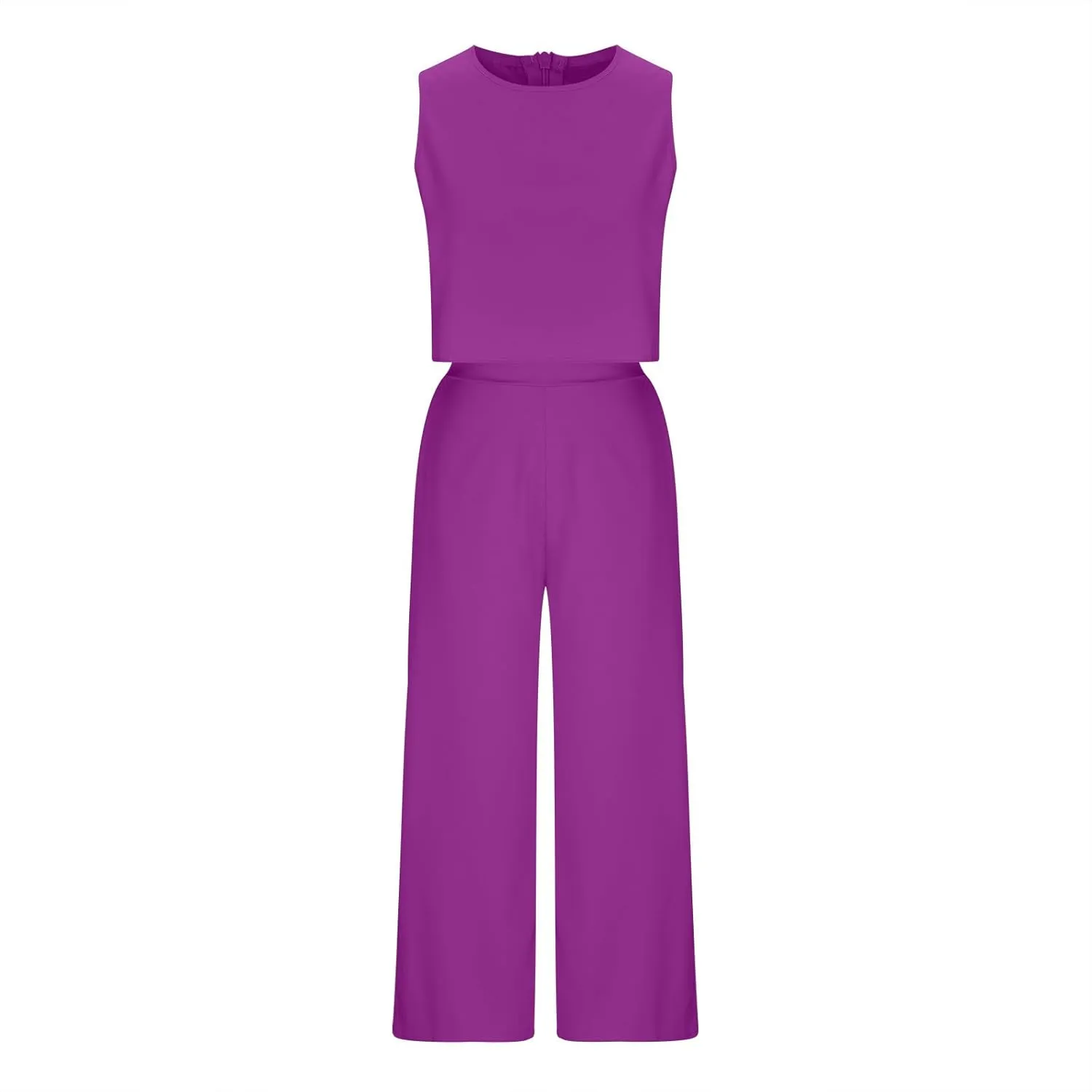 Women's Summer 2 Piece Outfits Sleeveless Crop Top Flowy Wide Leg Capri Pants Matching Sets Vacation Travel Clothes