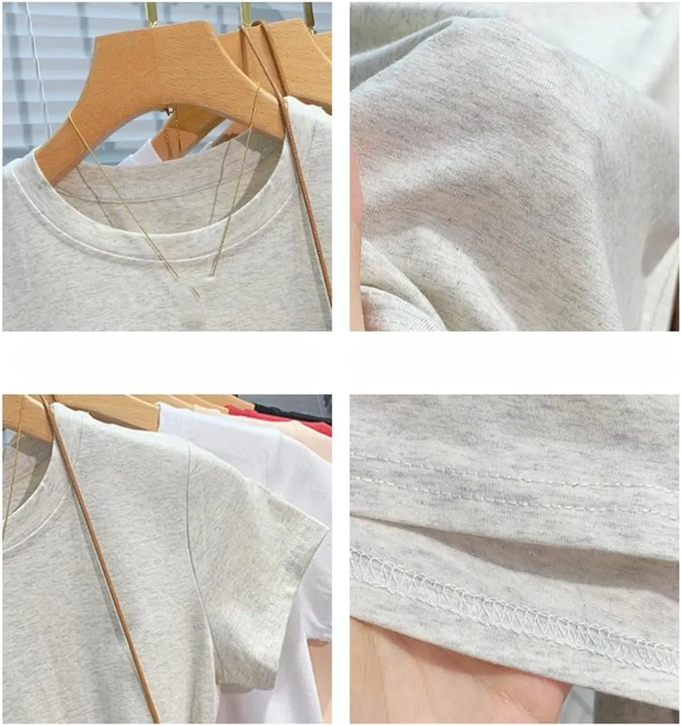 Women's Summer Cotton Bottoming T-Shirt Basic Fashionable Trendy Shirts Lady Solid Short Sleeve Tops
