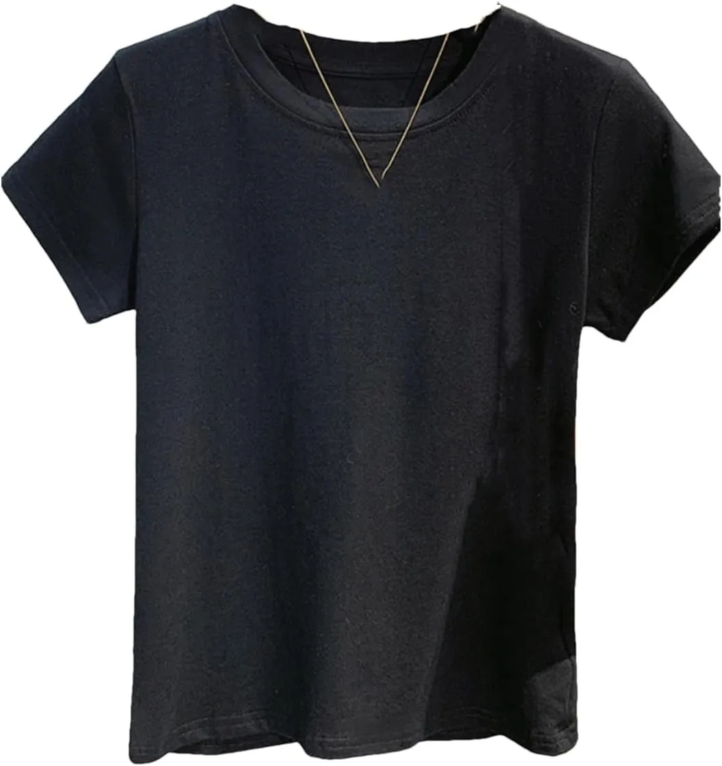 Women's Summer Cotton Bottoming T-Shirt Basic Fashionable Trendy Shirts Lady Solid Short Sleeve Tops