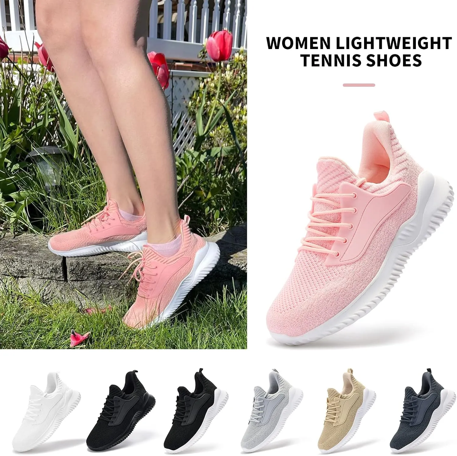 Womens Tennis Shoes Walking Sneakers - Memory Foam Running Slip On Gym Athletic Workout Nursing Comfort Work Shoe Lightweight