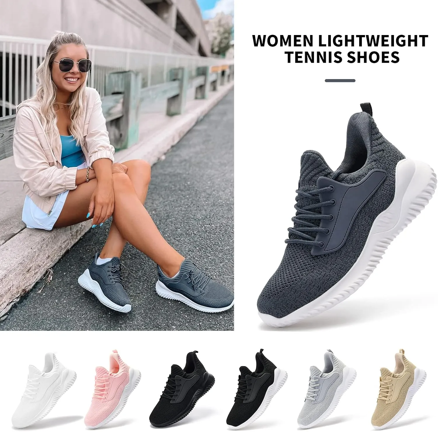Womens Tennis Shoes Walking Sneakers - Memory Foam Running Slip On Gym Athletic Workout Nursing Comfort Work Shoe Lightweight