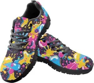 Womens Walking Shoes Non Slip Gym Workout Sneakers Popular Lace-Up Lightweight Comfort Cushion Shoes for Outdoor Size 5-12 Black Sole