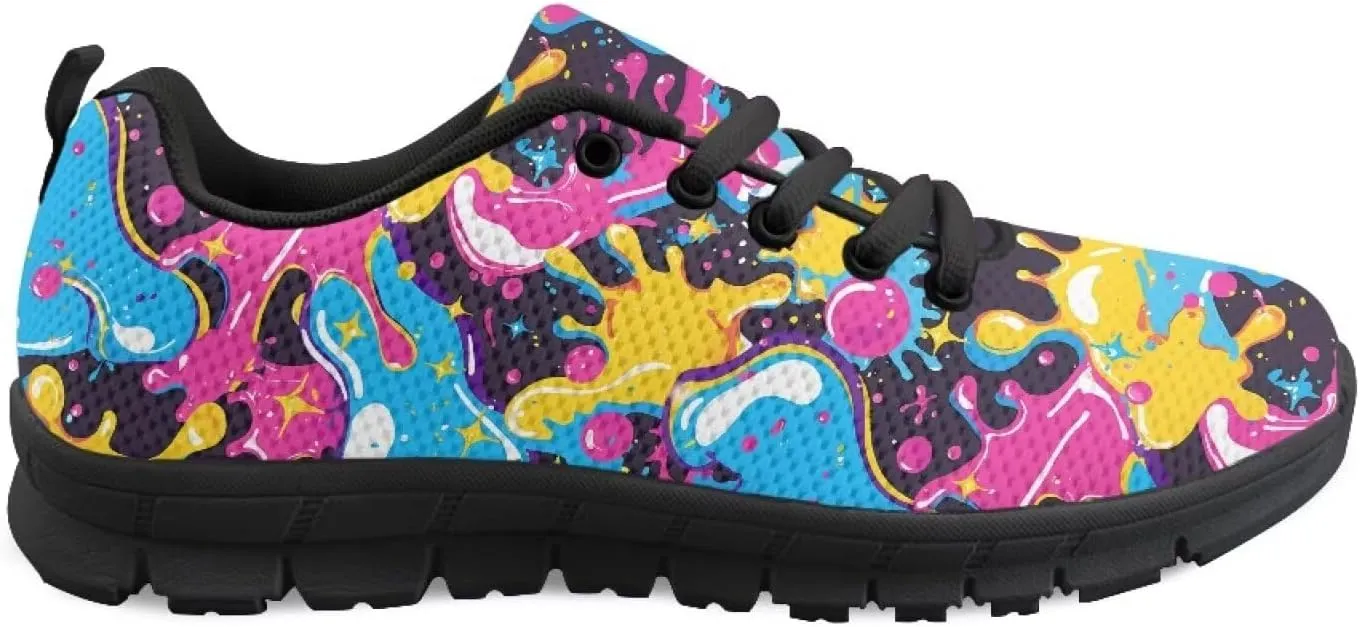 Womens Walking Shoes Non Slip Gym Workout Sneakers Popular Lace-Up Lightweight Comfort Cushion Shoes for Outdoor Size 5-12 Black Sole