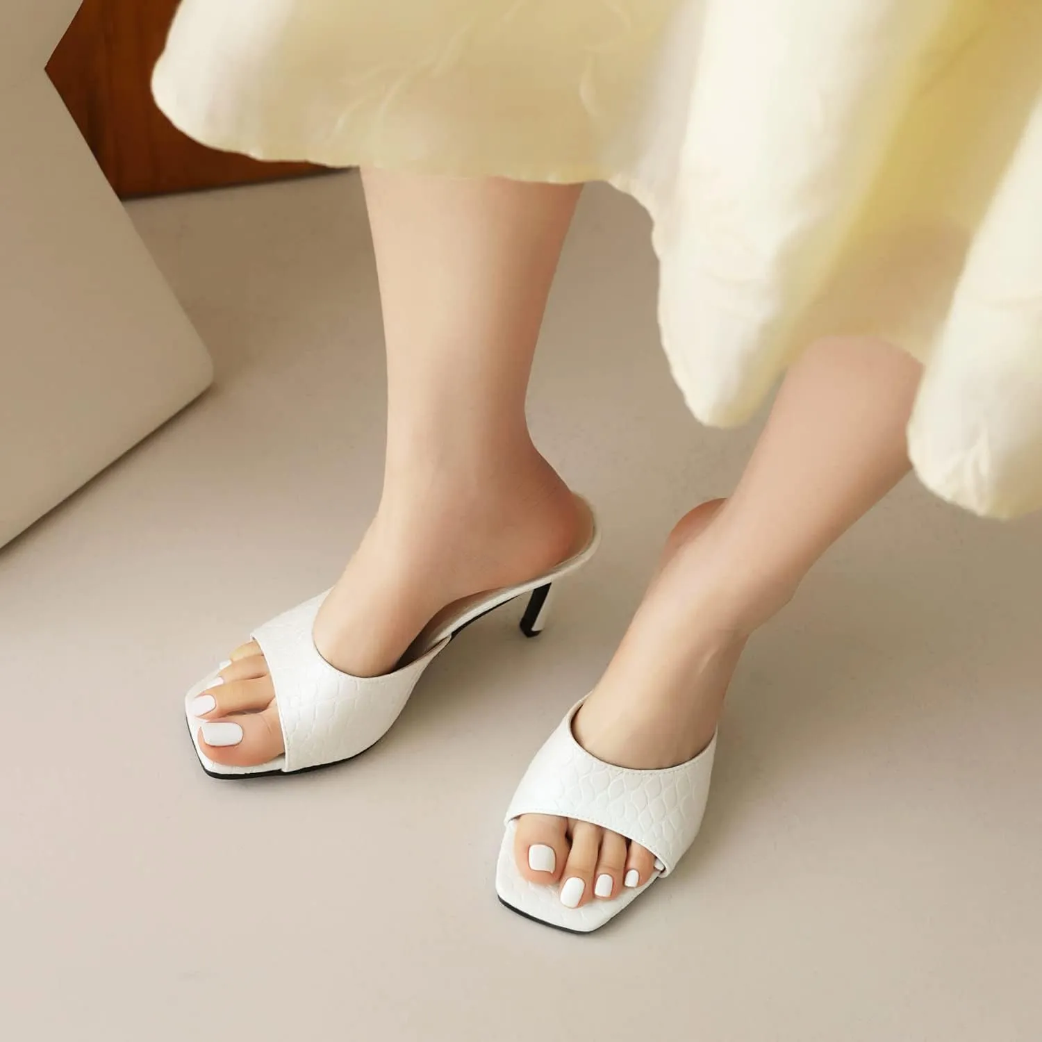Yawors Women's FC134 Strapless Peep Toe Comfort Patent-Leather High Stiletto Slides