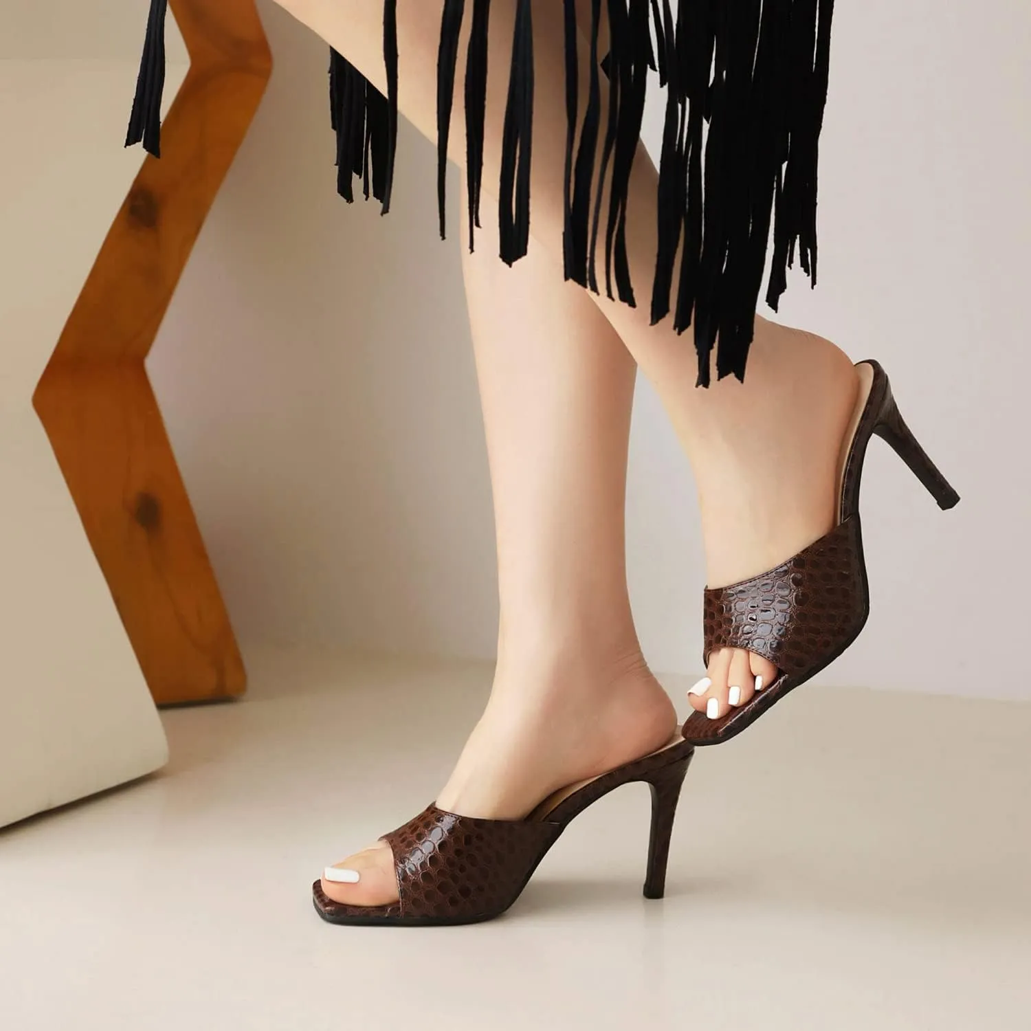 Yawors Women's FC134 Strapless Peep Toe Comfort Patent-Leather High Stiletto Slides