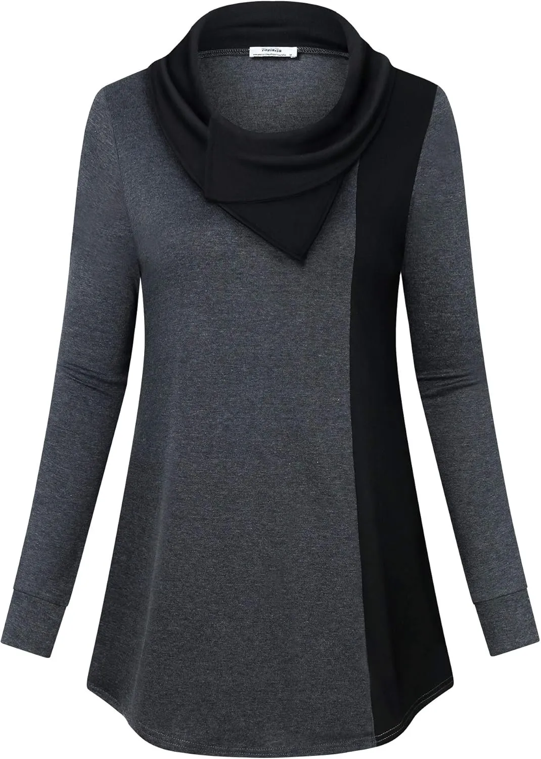Youtalia Women's Long Sleeve Cowl Neck Tunic Color Block Pullover Sweatshirt
