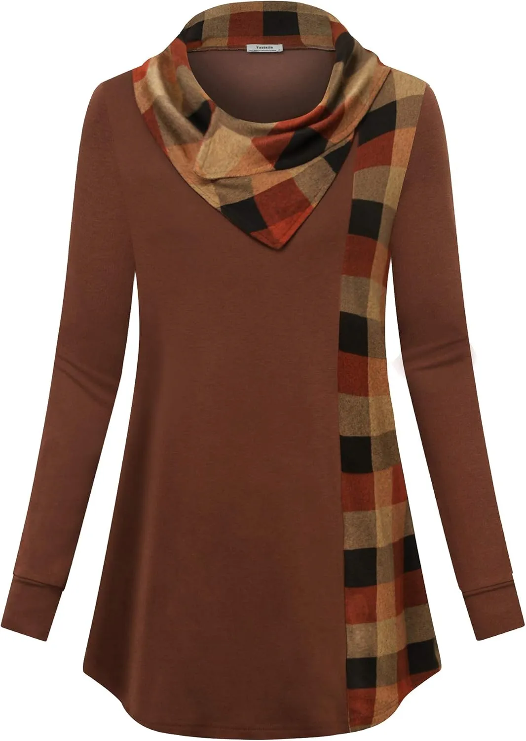 Youtalia Women's Long Sleeve Cowl Neck Tunic Color Block Pullover Sweatshirt