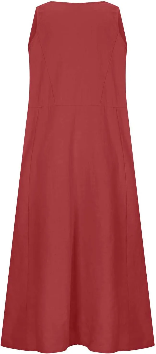 ZDRZK Western Dress for Women Sleeveless Tank Cotton Linen T-Shirts Dress Pocket Flowy Long Hawaiian Sundresses Trendy 2024