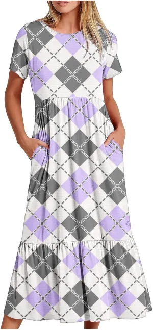 ZDRZK Womens Summer Dresses Cute Boho Floral Print Beach Long Maxi Dresses Flowy Casual Tshirt Sundresses with Pockets