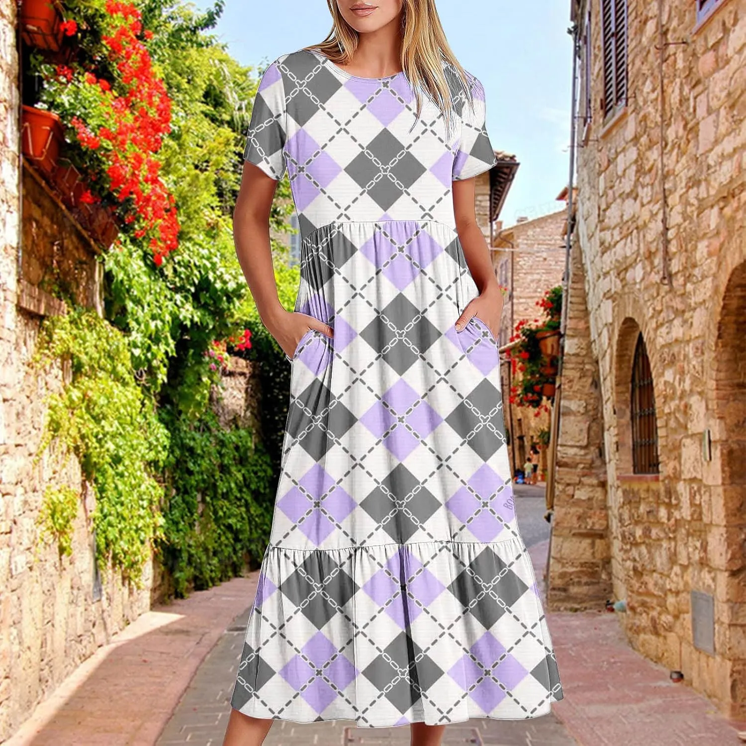 ZDRZK Womens Summer Dresses Cute Boho Floral Print Beach Long Maxi Dresses Flowy Casual Tshirt Sundresses with Pockets