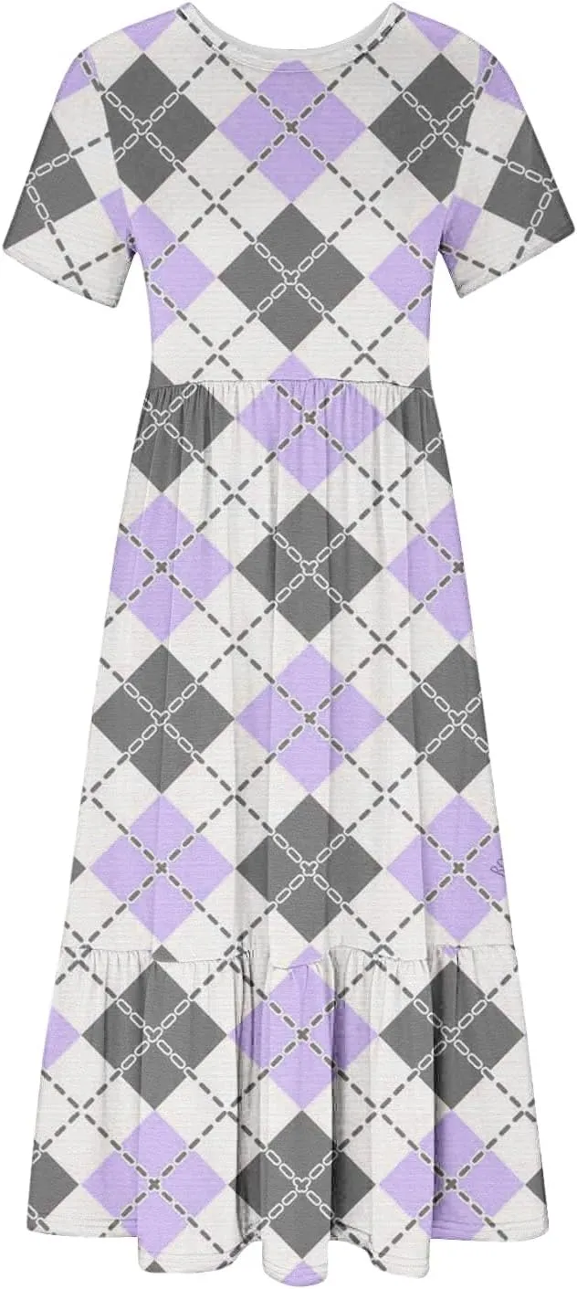 ZDRZK Womens Summer Dresses Cute Boho Floral Print Beach Long Maxi Dresses Flowy Casual Tshirt Sundresses with Pockets